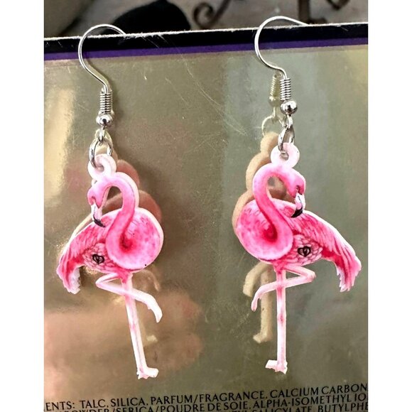 Pink Flamingo Earrings Dangle Hooks New Double Sided Las Vegas Florida B… - Picture 3 of 12